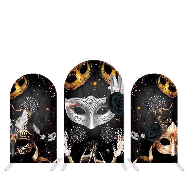 Lofaris Black Roses Silver Mask Masquerade Arch Backdrop Kit
