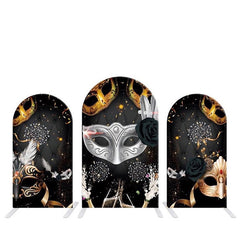 Lofaris Black Roses Silver Mask Masquerade Arch Backdrop Kit