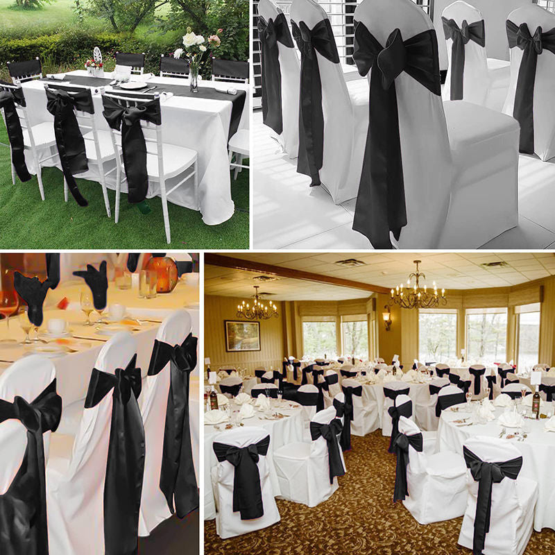 Lofaris Black Satin Universal Banquet Chair Sashes Bows