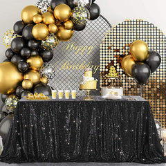 Lofaris Black Sequin Glitter Rectangle Banquet Tablecloth