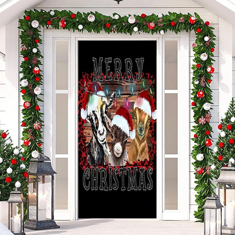 Lofaris Black Sheep Xmas Hat Merry Christmas Door Cover