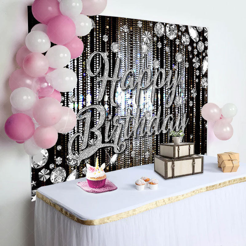 Lofaris Black Silver Diamonds Sparkle Backdrop For Birthday