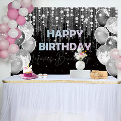 Lofaris Black Silver Glitter Balloon Birthday Party Backdrop