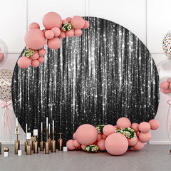 Lofaris Black Silver Glitter Stripes Round Birthday Backdrop