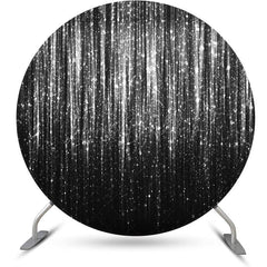 Lofaris Black Silver Glitter Stripes Round Birthday Backdrop
