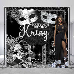 Lofaris Black Silver Masquerade Personalized Birthday Banner