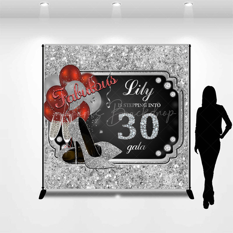 Lofaris Black Silver Red Custom 30th Birthday Party Backdrop