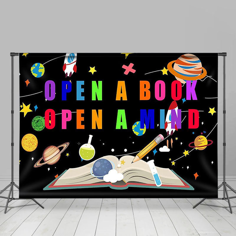 Lofaris Black Space Book Planet Star World Day Backdrop