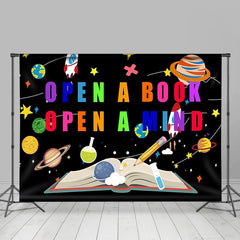 Lofaris Black Space Book Planet Star World Day Backdrop