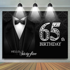 Lofaris Black Suit And Sliver Hello 65th Birthday Backdrop