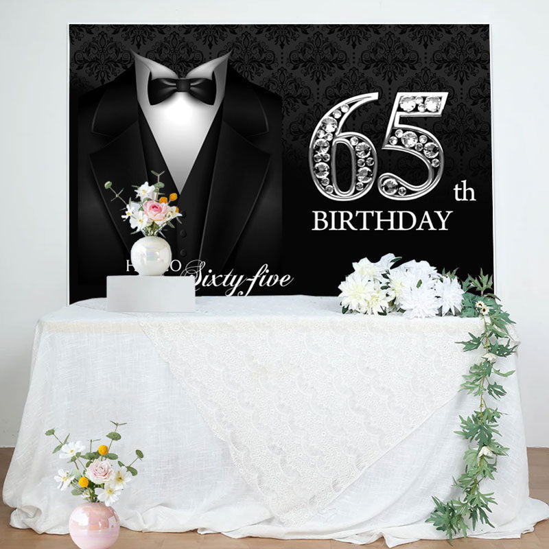 Lofaris Black Suit And Sliver Hello 65th Birthday Backdrop
