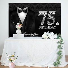 Lofaris Black Suit Elegant Hello 75th Birthday Backdrop