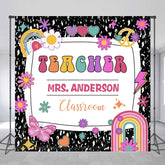 Lofaris Black Teacher Rainbow Custom Back To School Backdrop