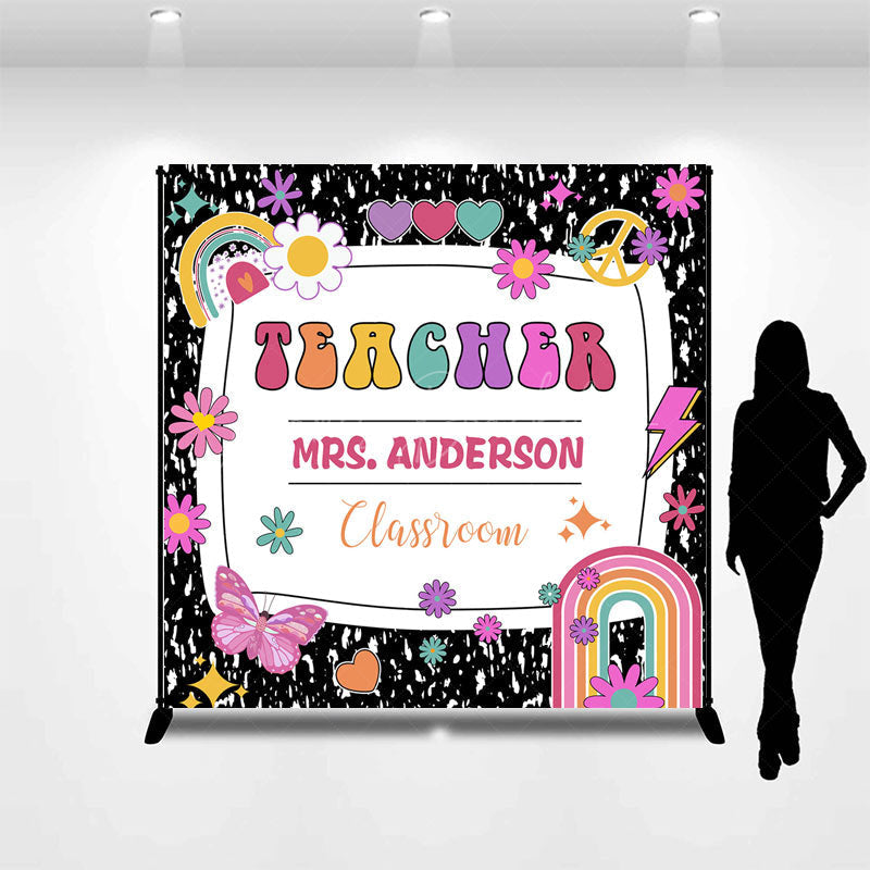 Lofaris Black Teacher Rainbow Custom Back To School Backdrop