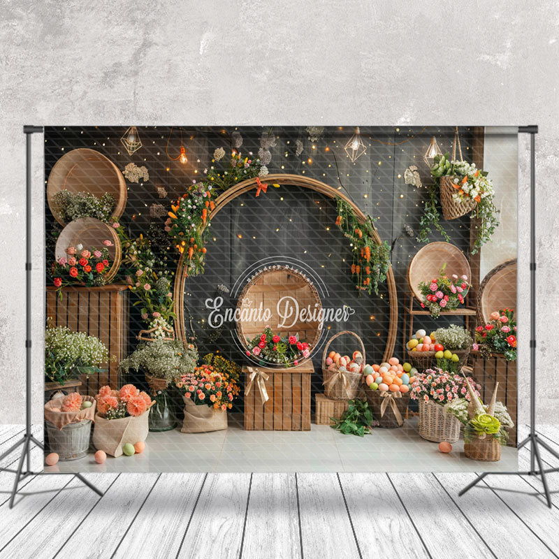Lofaris Black Vintage Wall Floral Easter Photo Backdrop
