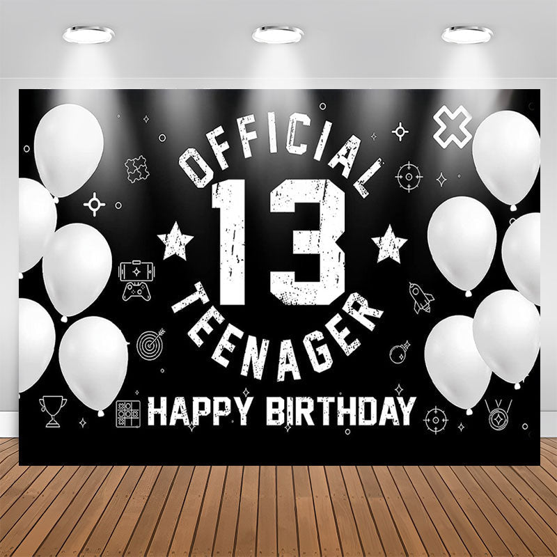 Lofaris Black White Balloon Teenager 13th Birthday Backdrop