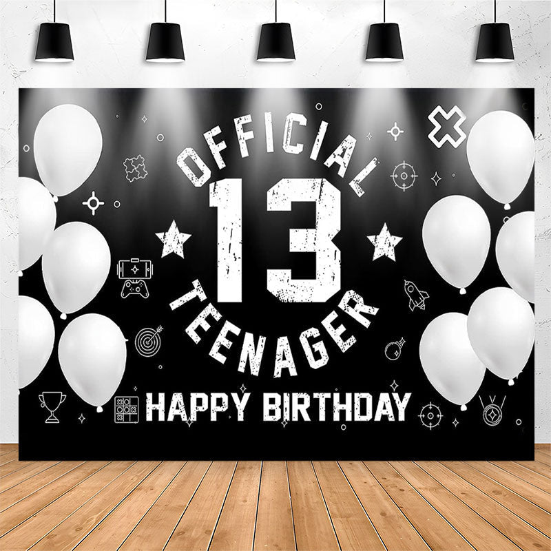 Lofaris Black White Balloon Teenager 13th Birthday Backdrop