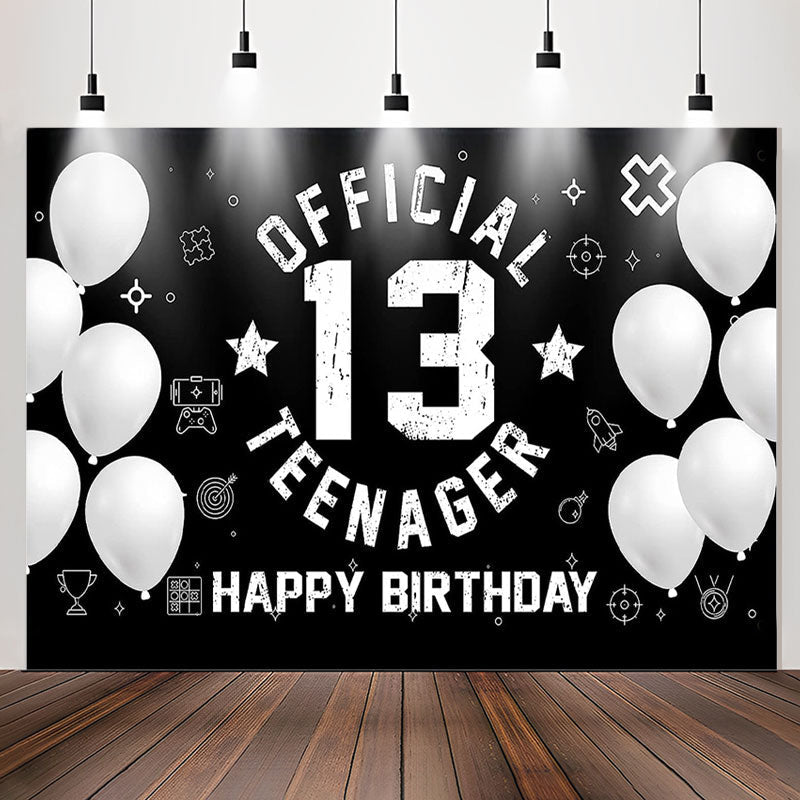 Lofaris Black White Balloon Teenager 13th Birthday Backdrop