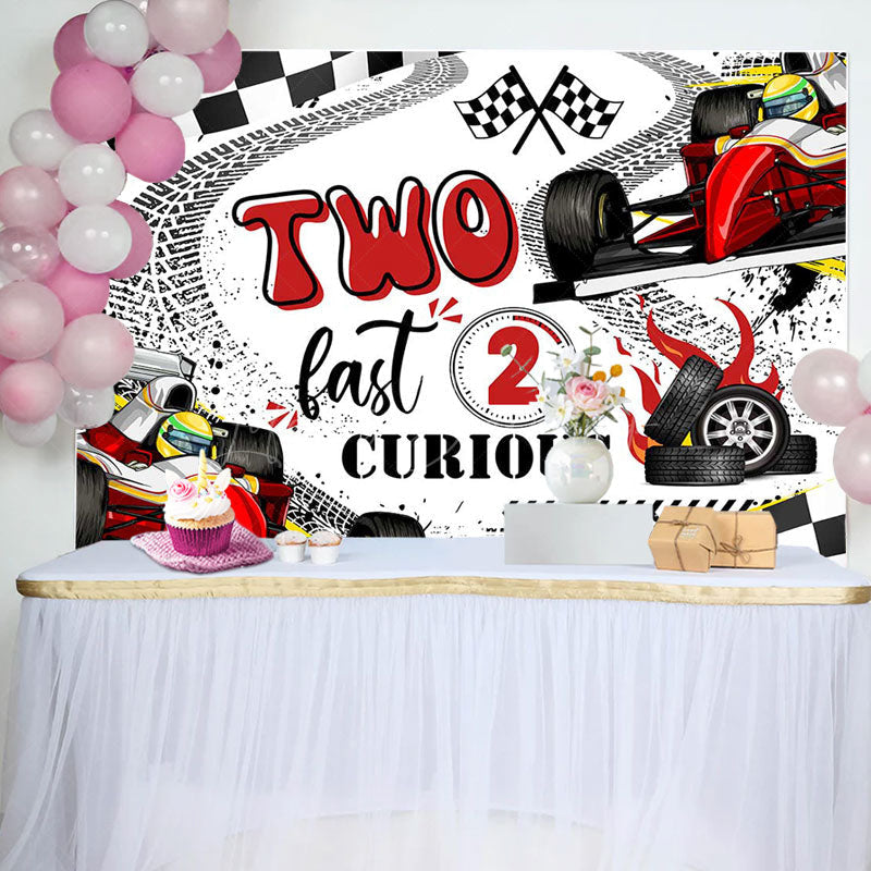 Lofaris Black White Flag Race Track 2nd Birthday Backdrop