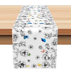 Lofaris Black White Floral Coloral Butterflu Table Runner