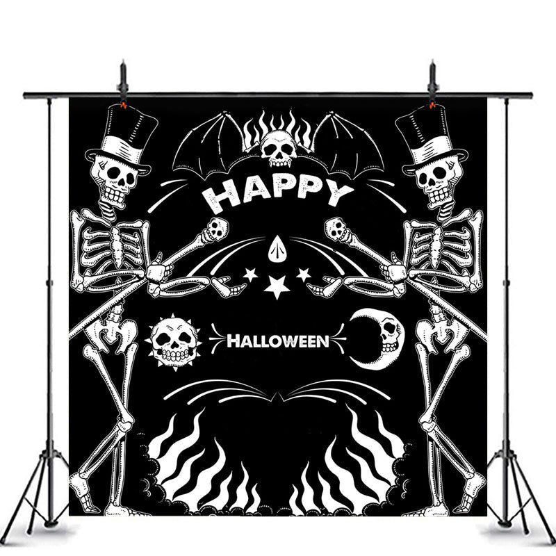 Lofaris Black White Funny Skeleton Happy Halloween Backdrop