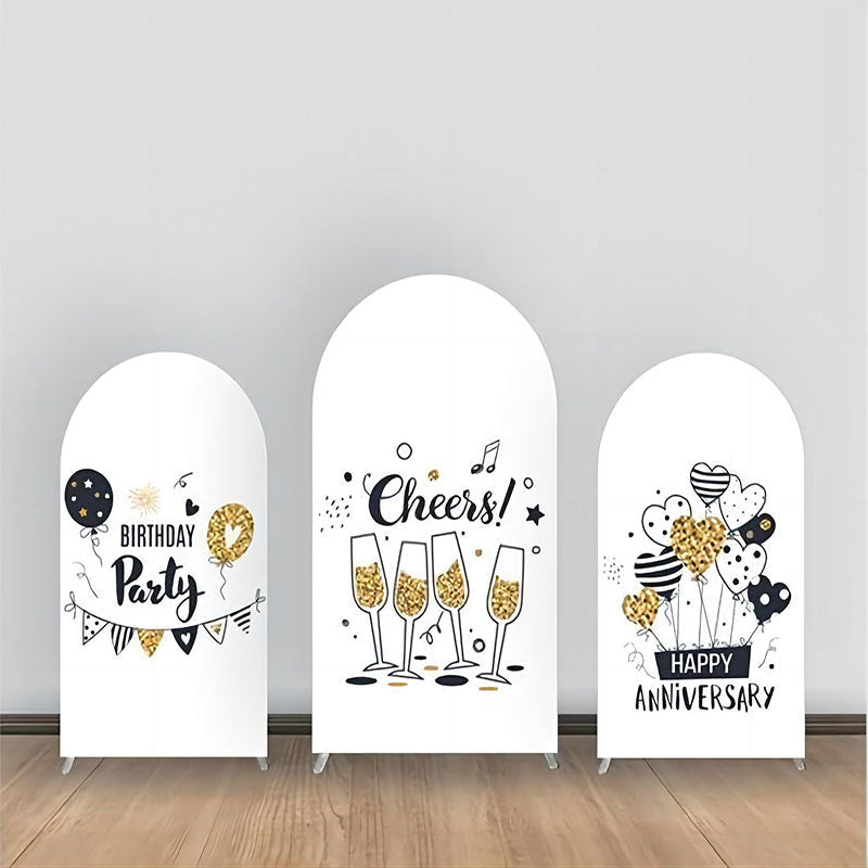 Lofaris Black White Gold Cheers Birthday Arch Backdrop Kit