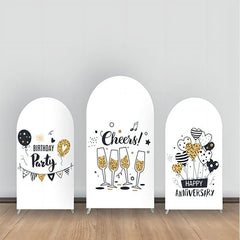 Lofaris Black White Gold Cheers Birthday Arch Backdrop Kit