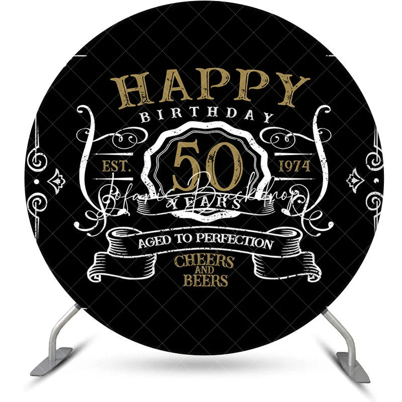 Lofaris Black White Gold Legend Round 50th Birthday Backdrop