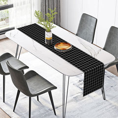 Lofaris Black White Line Plaid Fabric Dining Table Runner