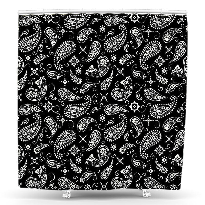 Lofaris Black White Paisley Pattern Repeat Shower Curtain