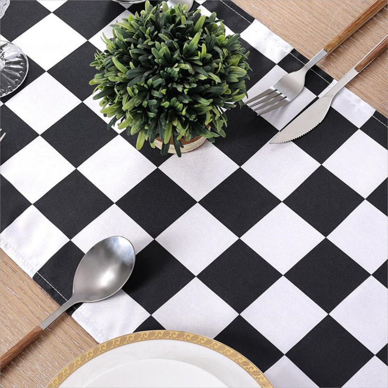 Lofaris Black White Plaid Stain Kitchen Decor Table Runner