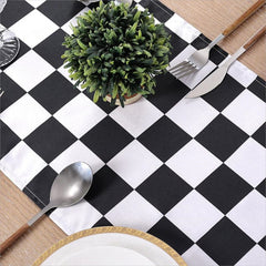 Lofaris Black White Plaid Stain Kitchen Decor Table Runner