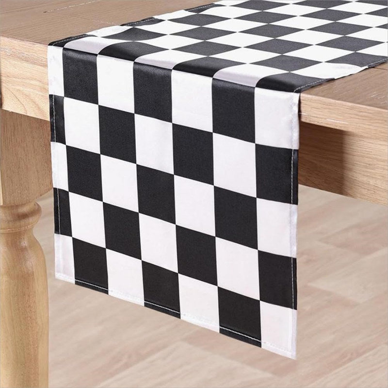 Lofaris Black White Plaid Stain Kitchen Decor Table Runner