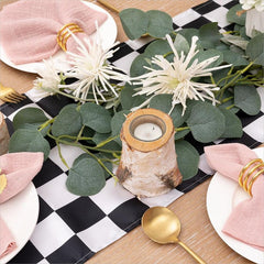 Lofaris Black White Plaid Stain Kitchen Decor Table Runner