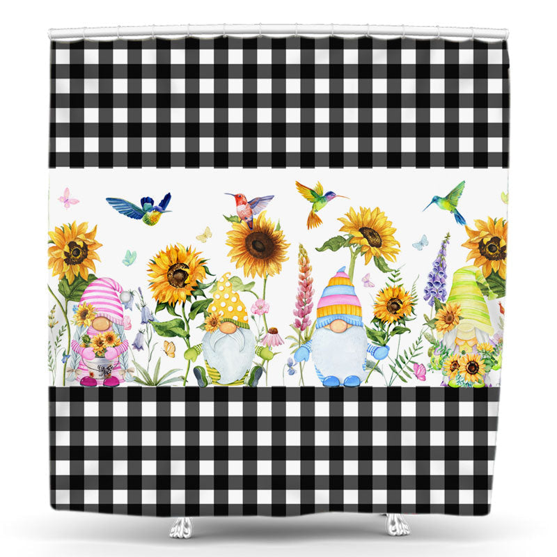 Lofaris Black White Plaid Sunflower And Elf Shower Curtain