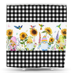 Lofaris Black White Plaid Sunflower And Elf Shower Curtain