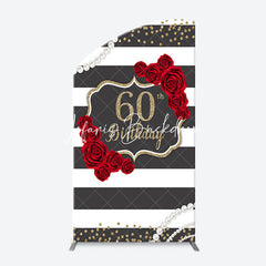 Lofaris Black White Rose Stripe 60th Birthday Arch Backdrop
