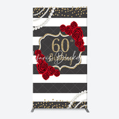 Lofaris Black White Rose Stripe 60th Birthday Arch Backdrop