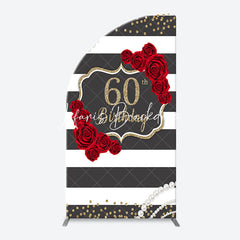 Lofaris Black White Rose Stripe 60th Birthday Arch Backdrop