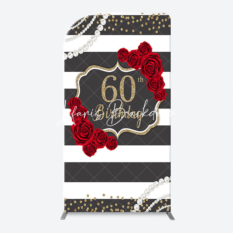 Lofaris Black White Rose Stripe 60th Birthday Arch Backdrop