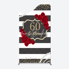Lofaris Black White Rose Stripe 60th Birthday Arch Backdrop
