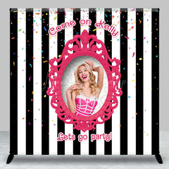 Lofaris Black White Stripe Princess Custom Birthday Backdrop