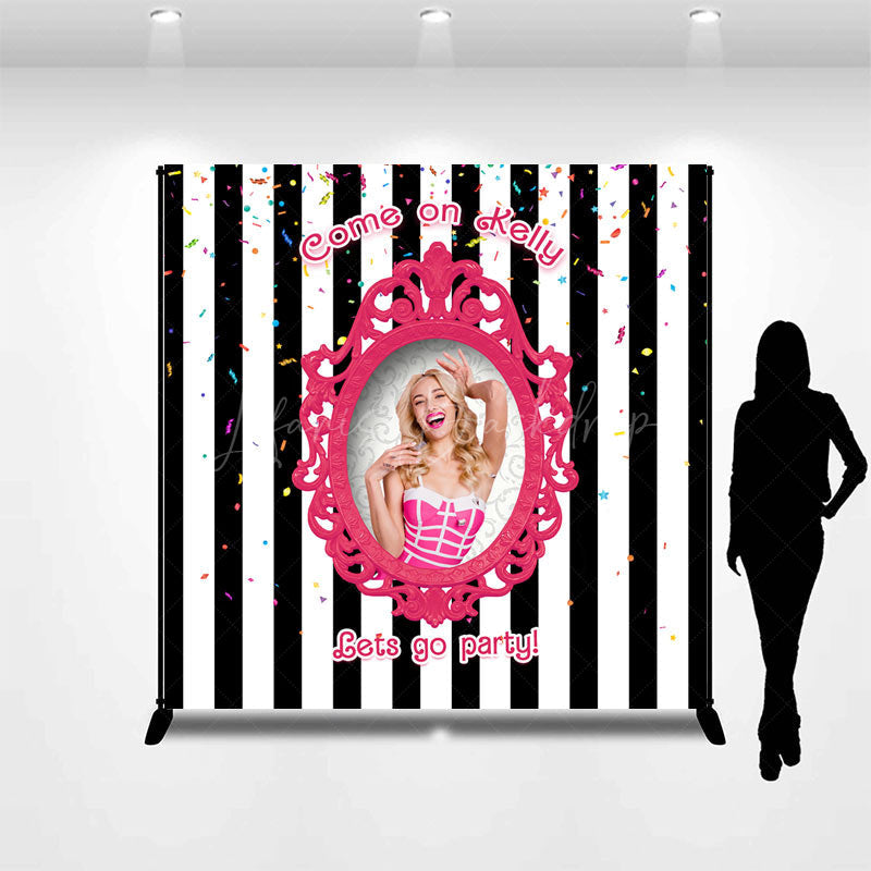 Lofaris Black White Stripe Princess Custom Birthday Backdrop
