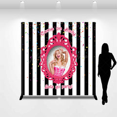 Lofaris Black White Stripe Princess Custom Birthday Backdrop