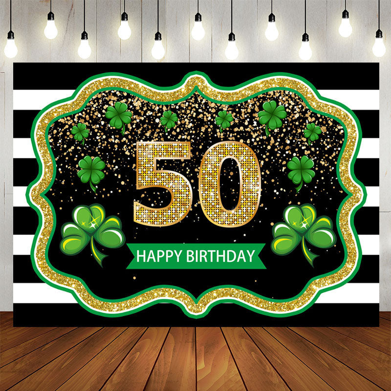 Lofaris Black White Stripes Clover 50th Birthday Backdrop