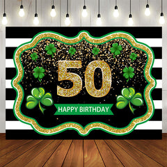 Lofaris Black White Stripes Clover 50th Birthday Backdrop