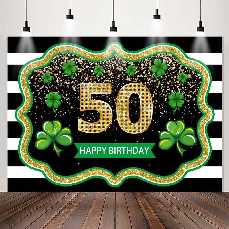 Lofaris Black White Stripes Clover 50th Birthday Backdrop