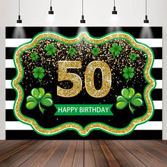 Lofaris Black White Stripes Clover 50th Birthday Backdrop