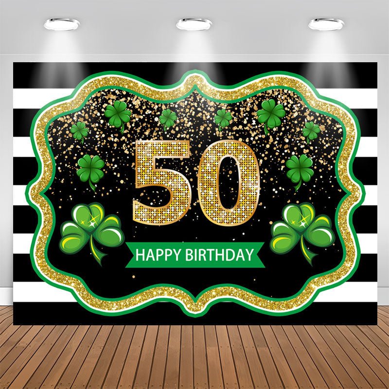 Lofaris Black White Stripes Clover 50th Birthday Backdrop
