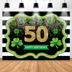 Lofaris Black White Stripes Clover 50th Birthday Backdrop